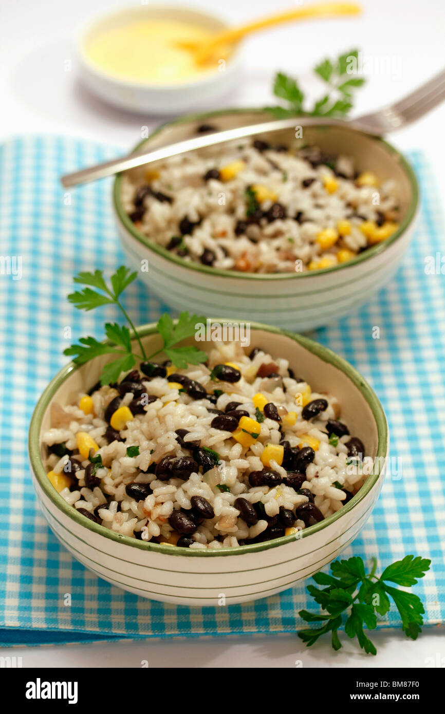 Rice with black beans and corn. Recipe available Stock Photo Alamy