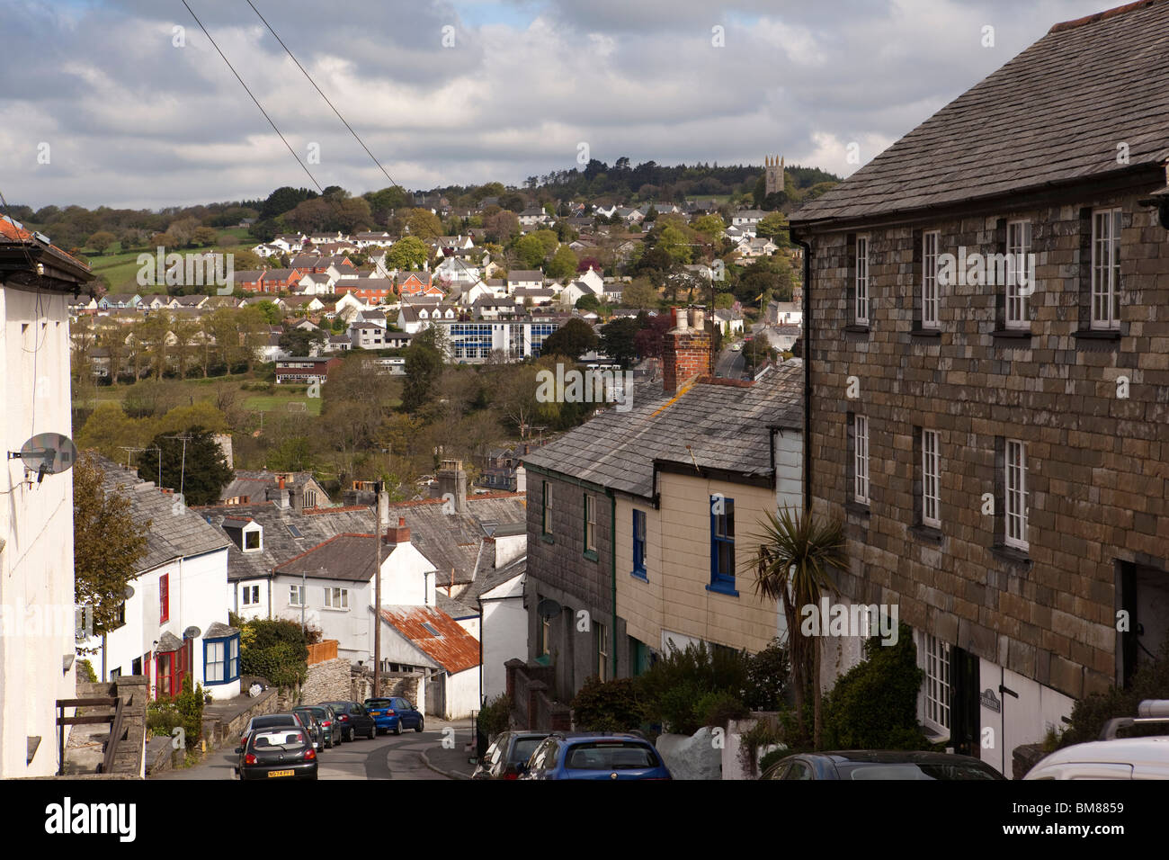 UK, England, Cornwall, Launceston, St Thomas’ Hill, looking towards St Stephens Stock Photo