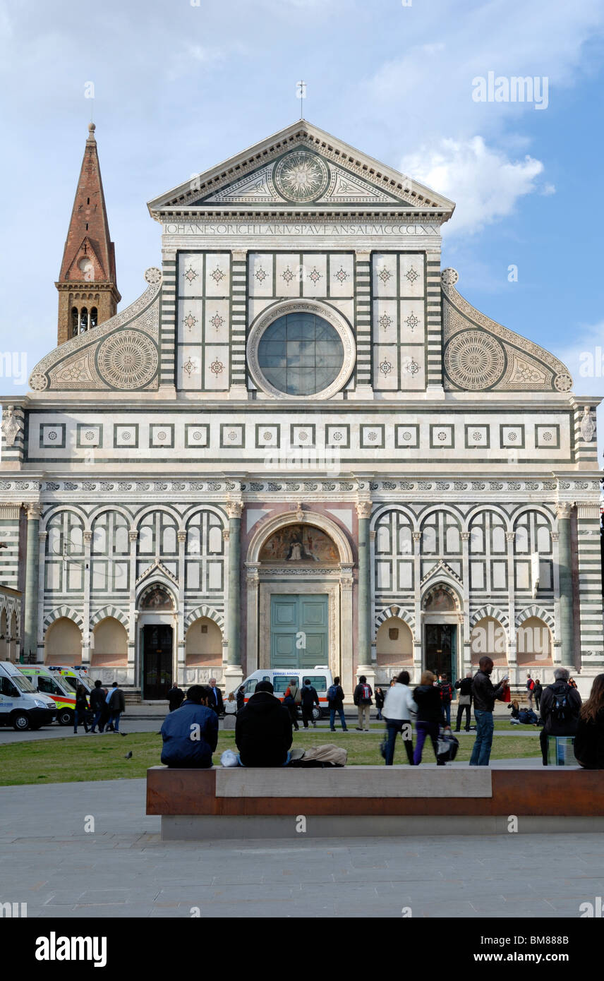 Basilica di Santa Maria Novella was built between 1279 and 1357 by the Dominicans. The lower, typically Florentine Romanesque .. Stock Photo