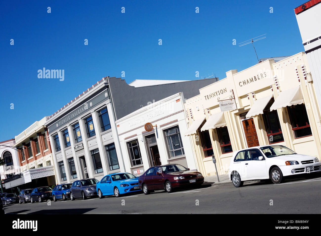 Art Deco style buildings in the city of Napier on the east coast of New Zealand's North Island Stock Photo