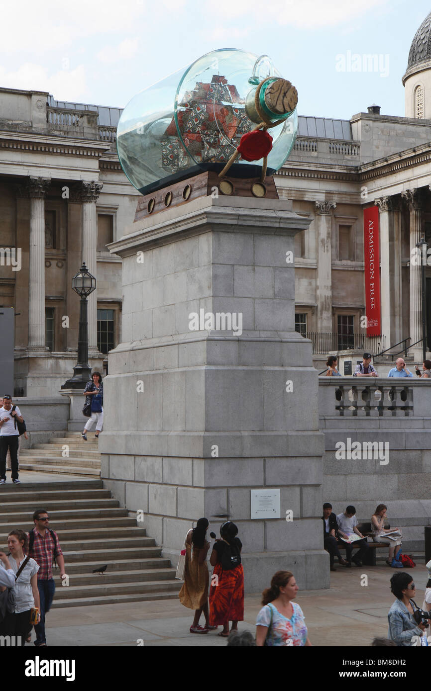 The famous Fourth plinth at Trafalgar Square in London showing the new 'Nelson's Ship in a Bottle' installation Stock Photo