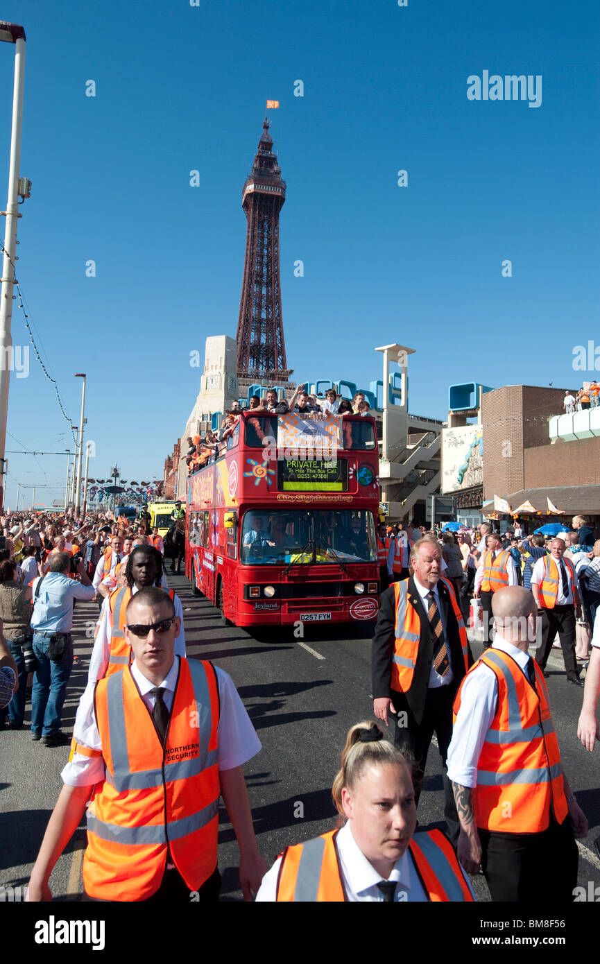 Blackpool Football Club parade through town to celebrate promotion to Premier League 24.05.10 Stock Photo