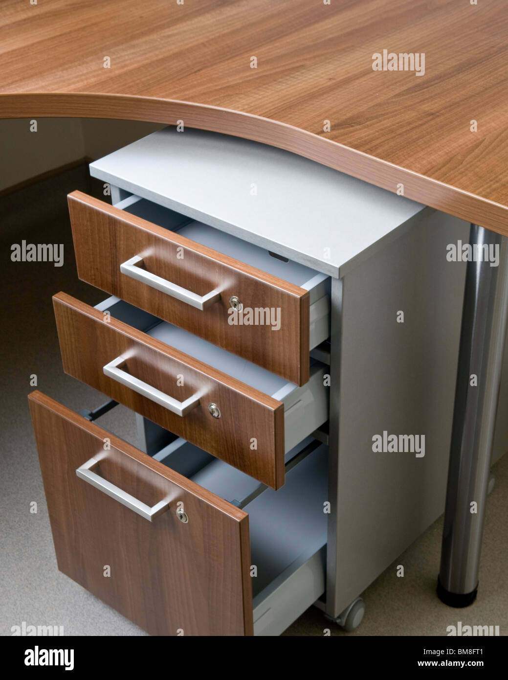 Office desk and drawer unit. Stock Photo