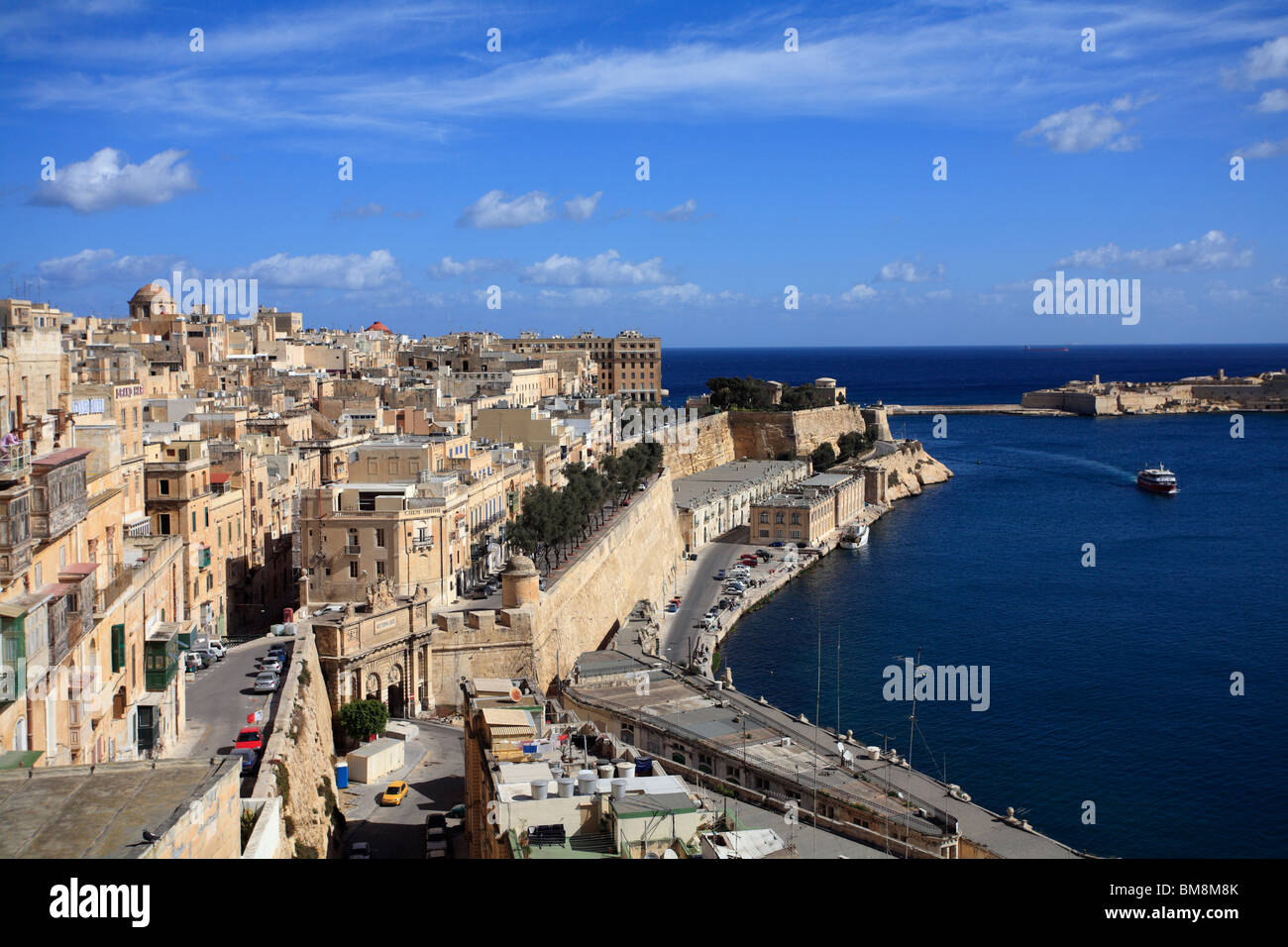 A view of the Grand Harbour from the Upper Barracca Gardens Stock Photo