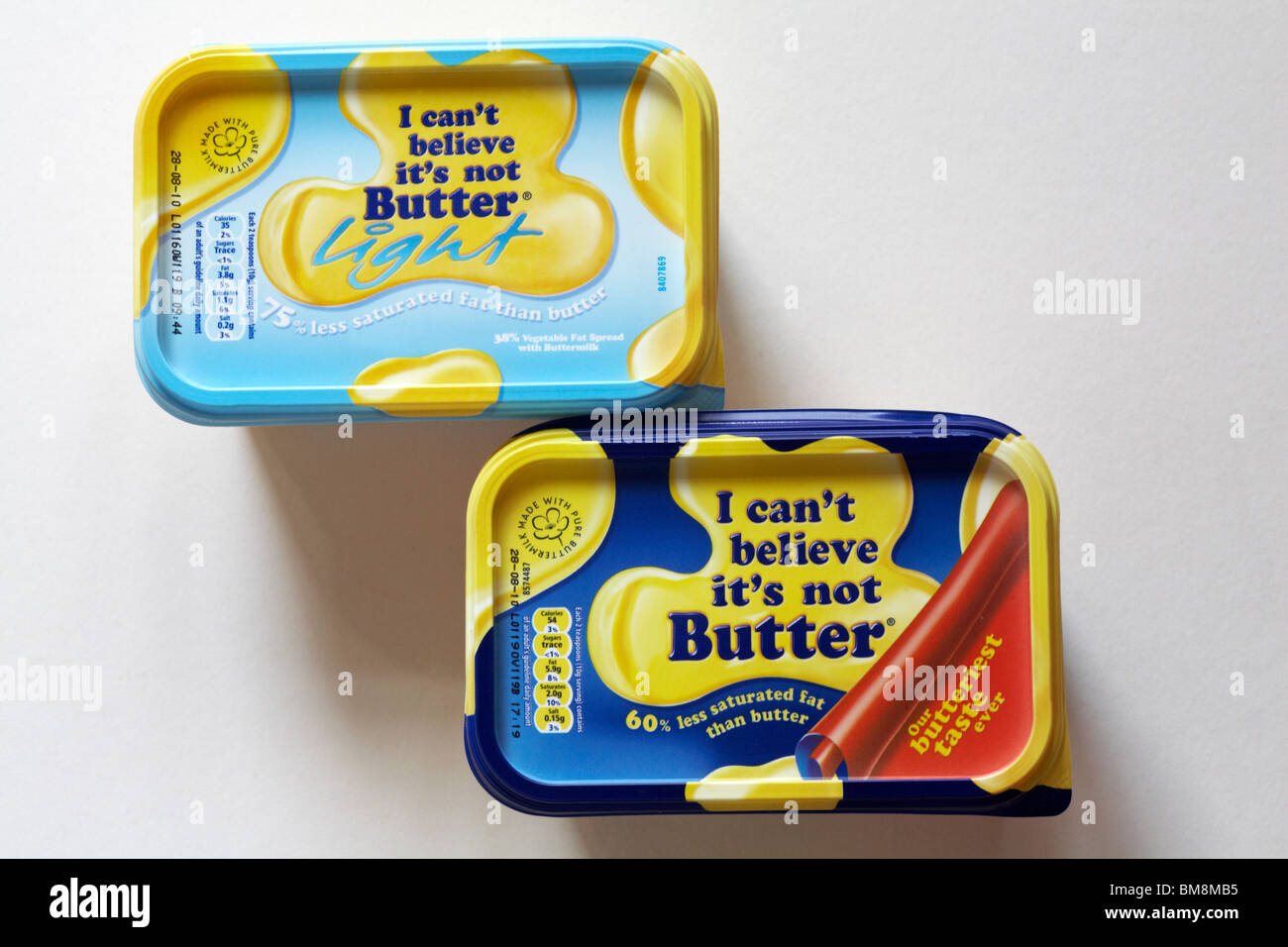 I can't believe it's not butter - two tubs, one Light isolated on white background Stock Photo