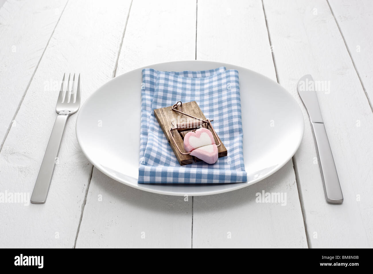 plate with mousetrap Stock Photo