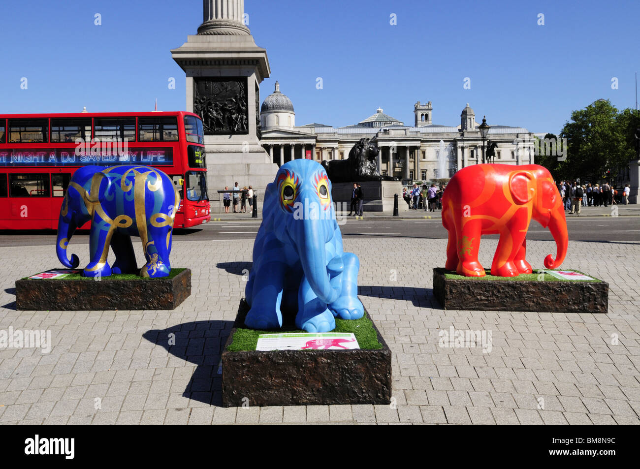 Elephant Parade London 2010 sculptures in aid of elephant conservation at Trafalgar Square, London England UK Stock Photo