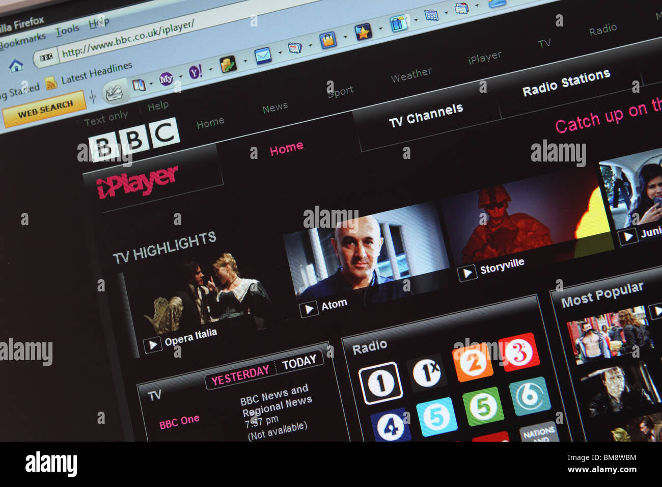 BBC iPlayer online internet TV and Radio playing service Stock Photo