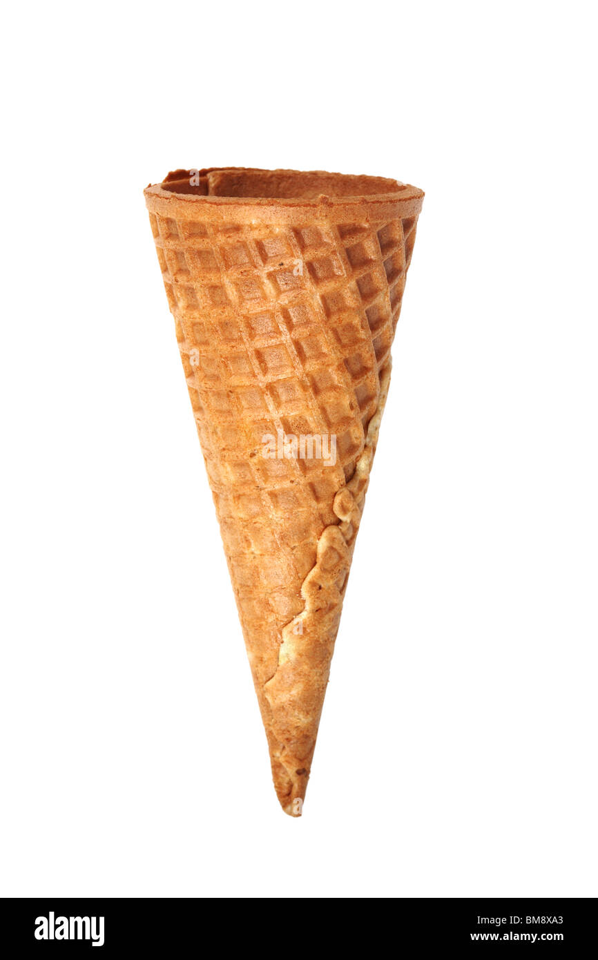 Empty waffle cone for ice cream, isolated on a white background. Stock Photo