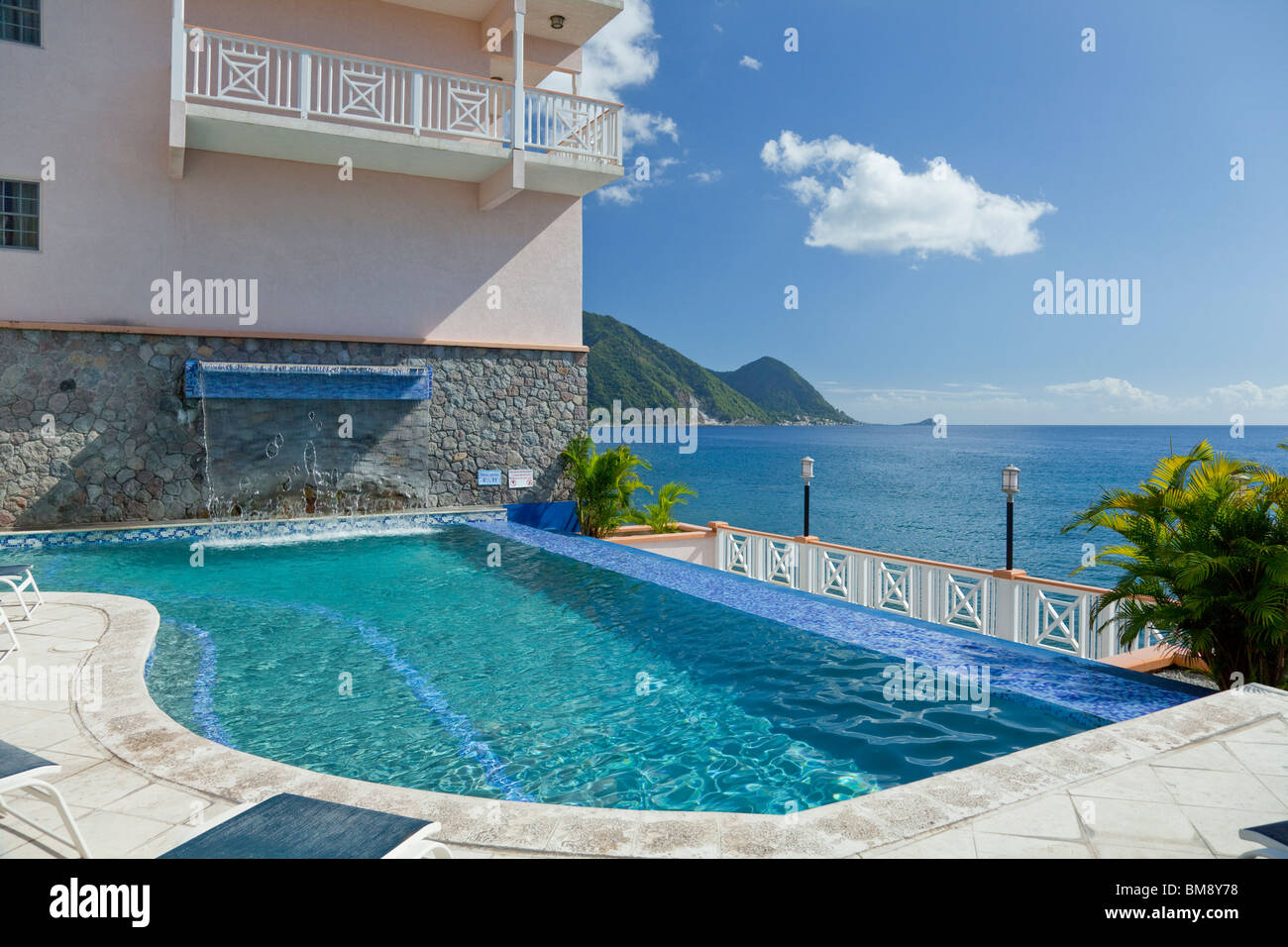 The pool area at the Fort Young Hotel resort in Roseau, Dominica, West