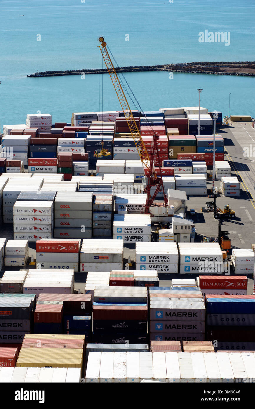 Freight containers stacked in the Port of Napier in New Zealand Stock Photo Alamy