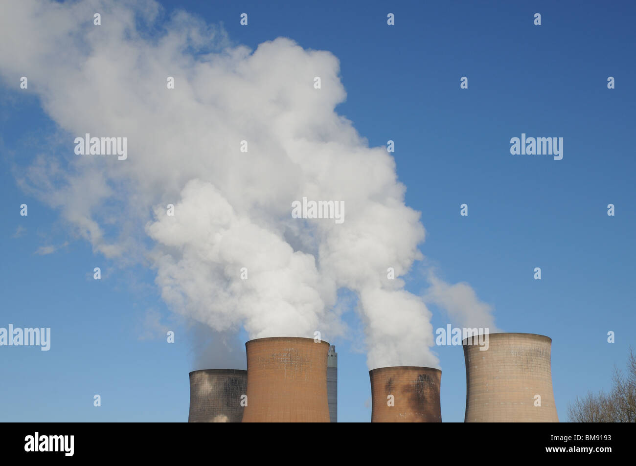Cooling towers with steam and water vapour rising Rugeley Power Station