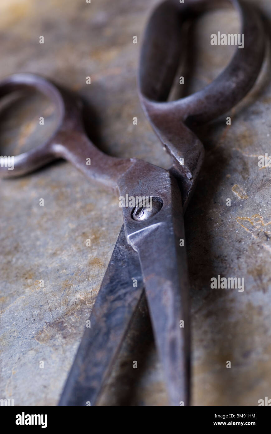 Old rusted tailor's scissors Stock Photo