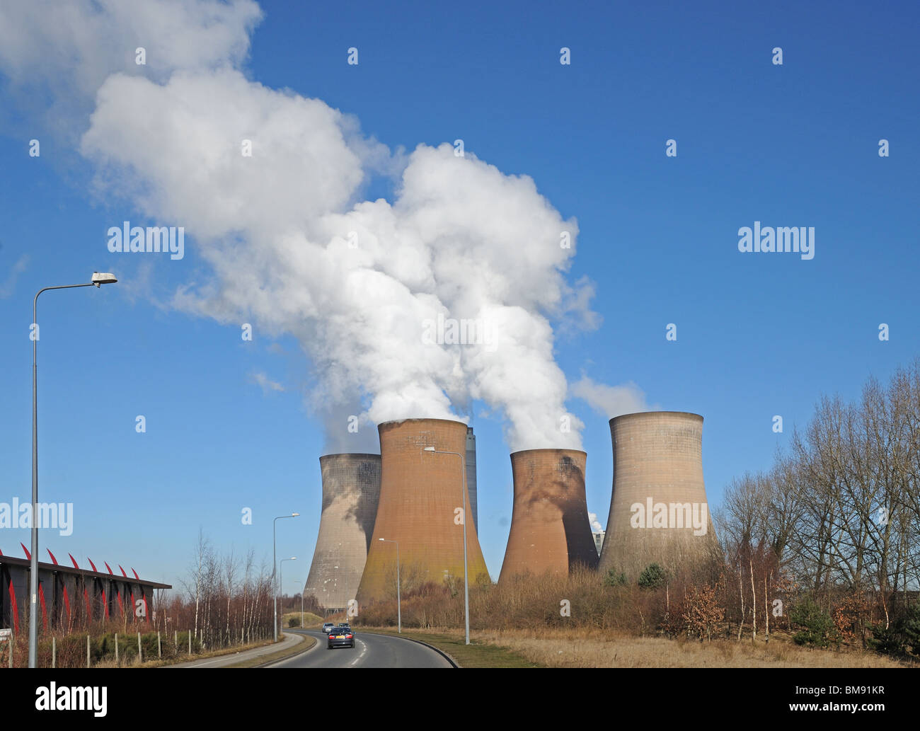 Cooling towers with steam and water vapour rising Rugeley Power Station