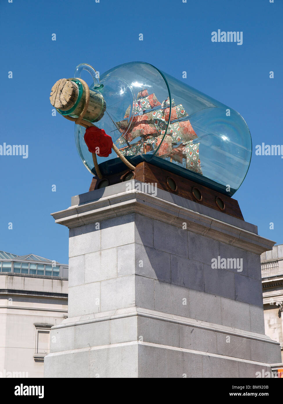 The sculpture of HMS Victory by Yinka Shonibare on the Fourth Plinth in Trafalgar Square was unveiled today 24th May 2010. Stock Photo