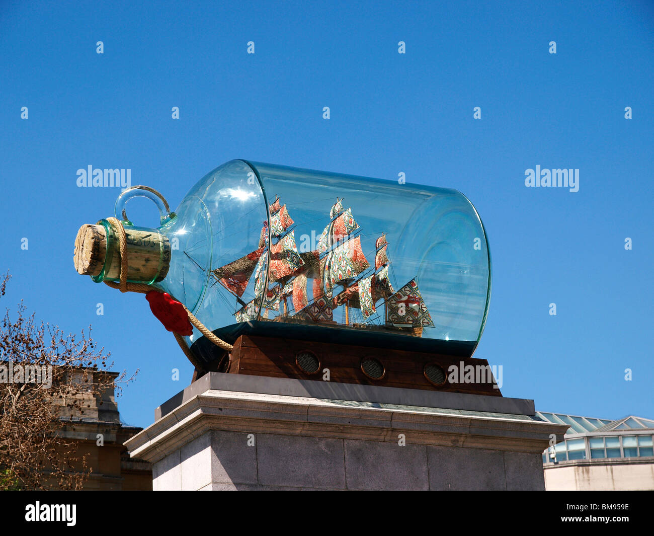 The sculpture of HMS Victory by  Yinka Shonibare on the Fourth Plinth in Trafalgar Square was unveiled today 24th May 2010. Stock Photo