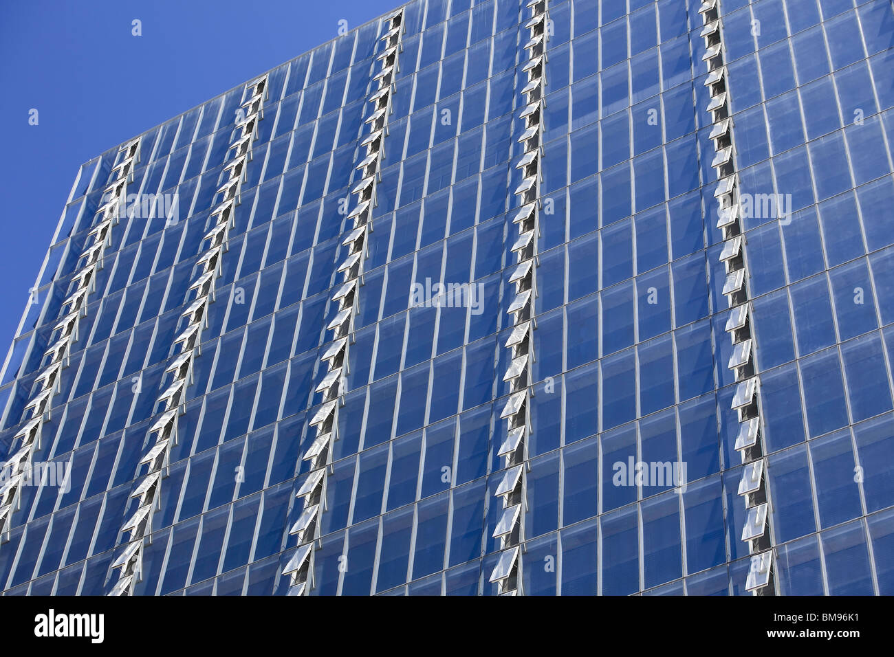 Rows of open windows on Manitoba Hydro Building, Winnipeg, Manitoba, Canada Stock Photo
