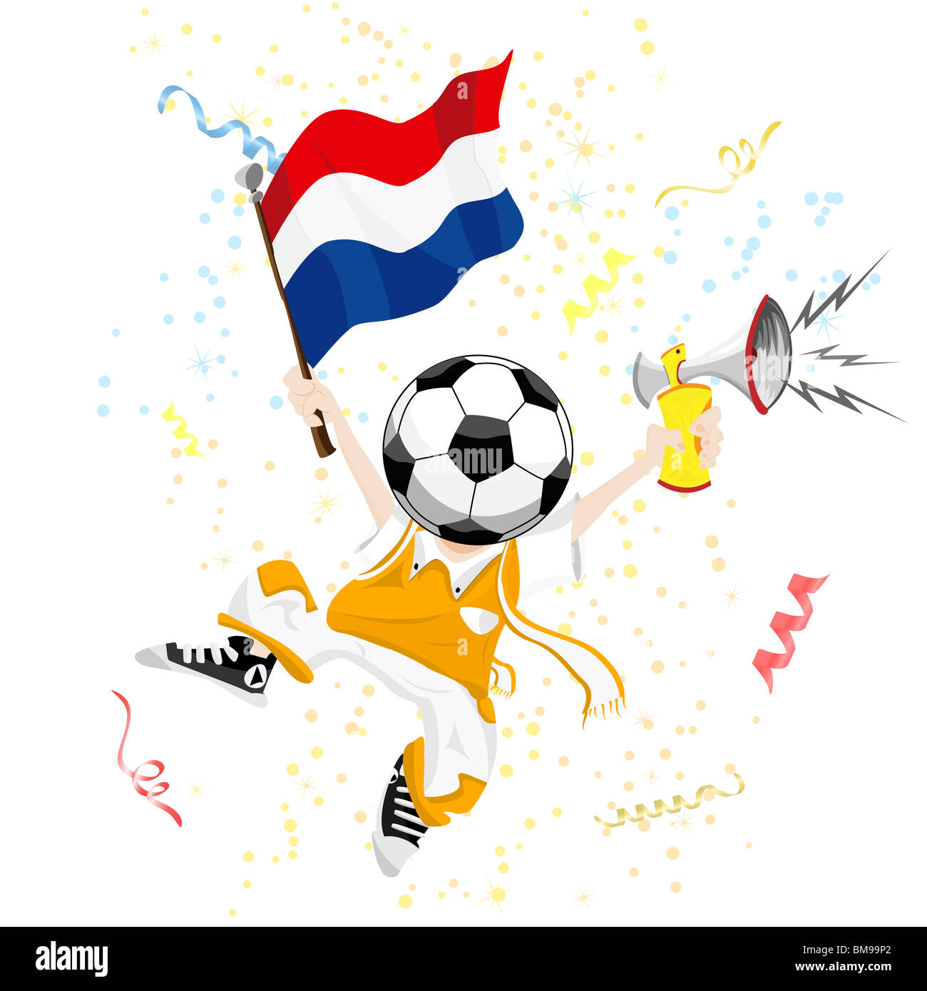 Dutch Soccer Fan with Ball Head Stock Photo Alamy