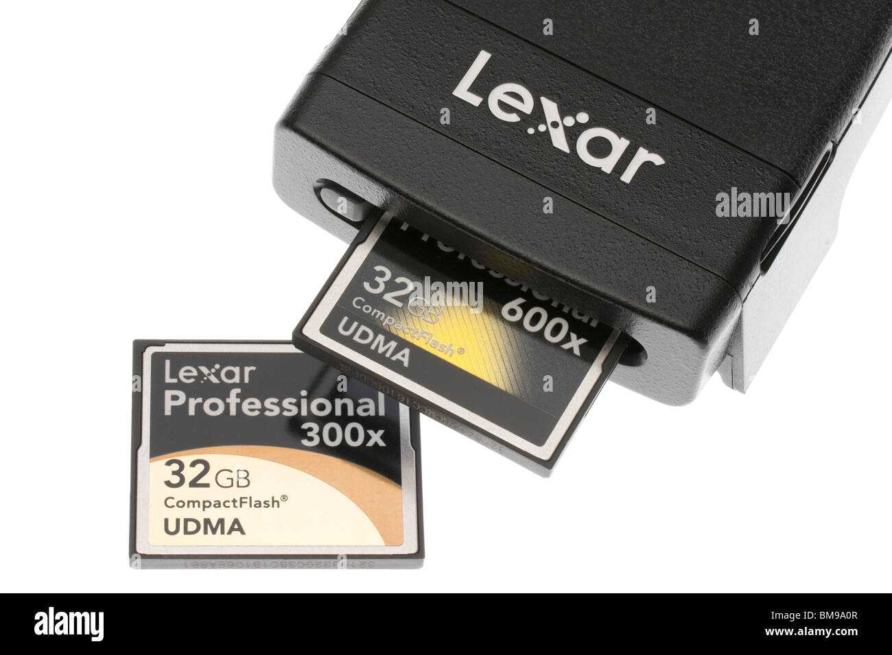 Lexar high speed CompactFlash memory reader Firewire 800 professional with 600X and 300X 32GB memory cards Stock Photo