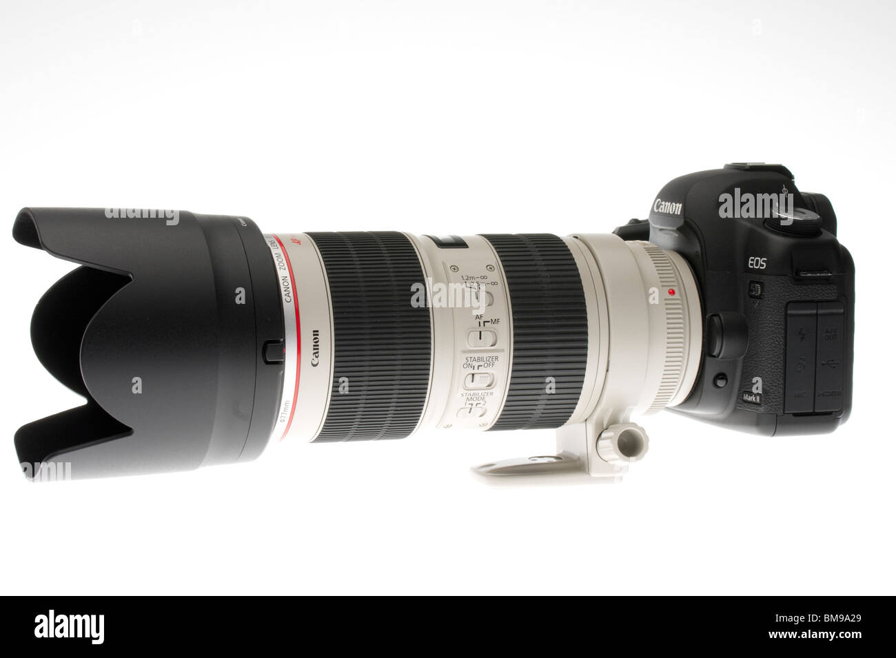 Canon 70200mm f/2.8 IS II lens 2010 launch shown with lens hood or shade Stock Photo Alamy