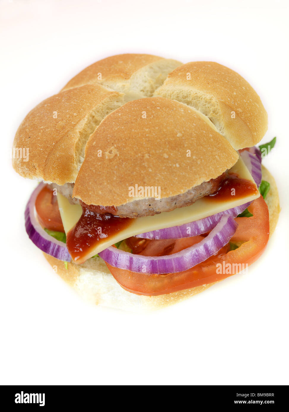 A freshly made American style hamburger with sauce Stock Photo Alamy