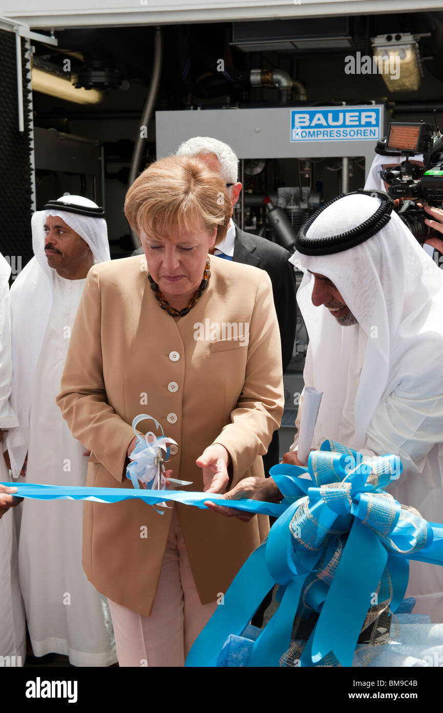 Angela Merkel opening a gas filling station in Abu Dhabi Stock Photo