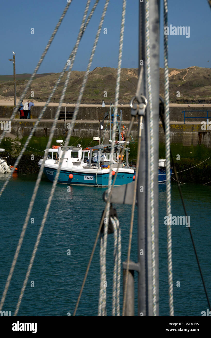 Padstow Cornwall UK Harbor Harbour Quay Marina Fishing Boats Stock