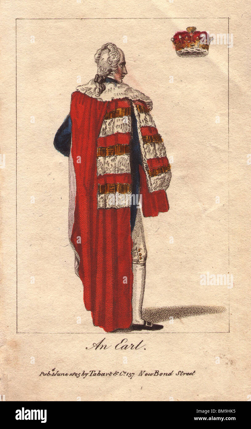 An Earl, in coronation robes of red velvet with three rows of ermine