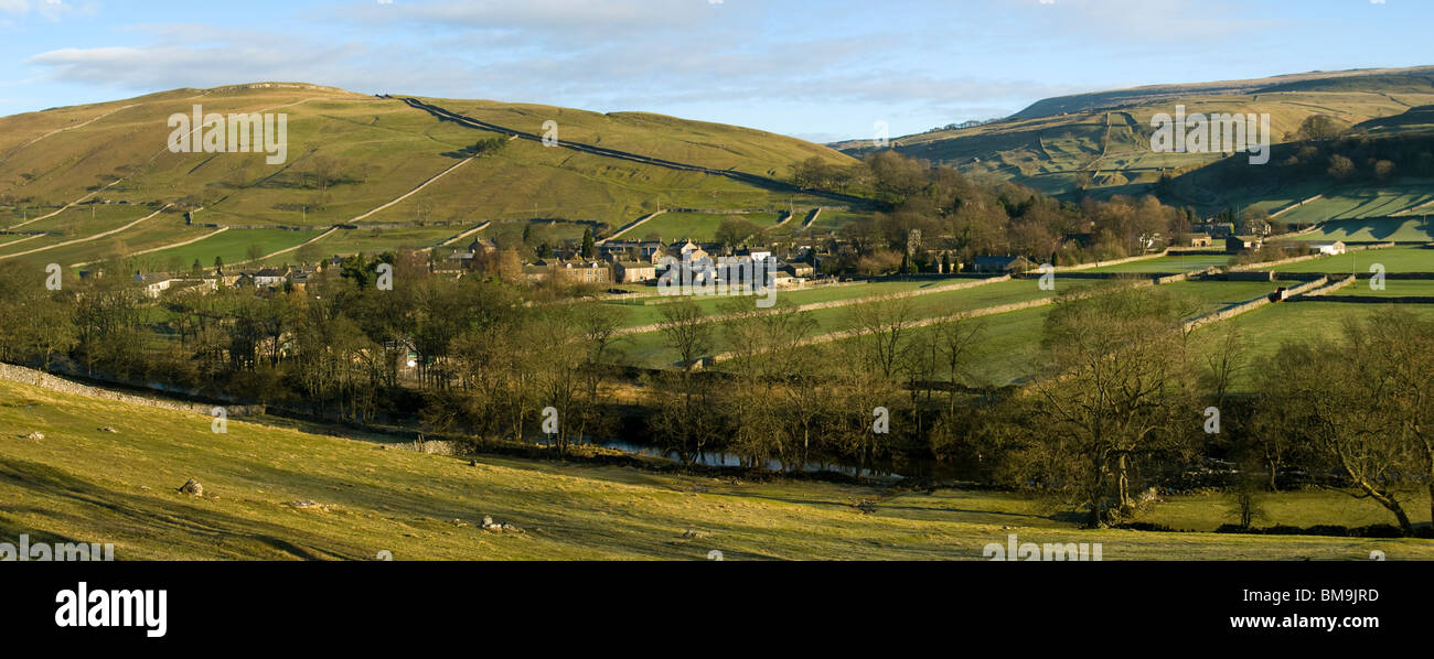 Panorama of Kettlewell village in Wharfedale, Yorkshire Dales National Park, England, UK. Stock Photo
