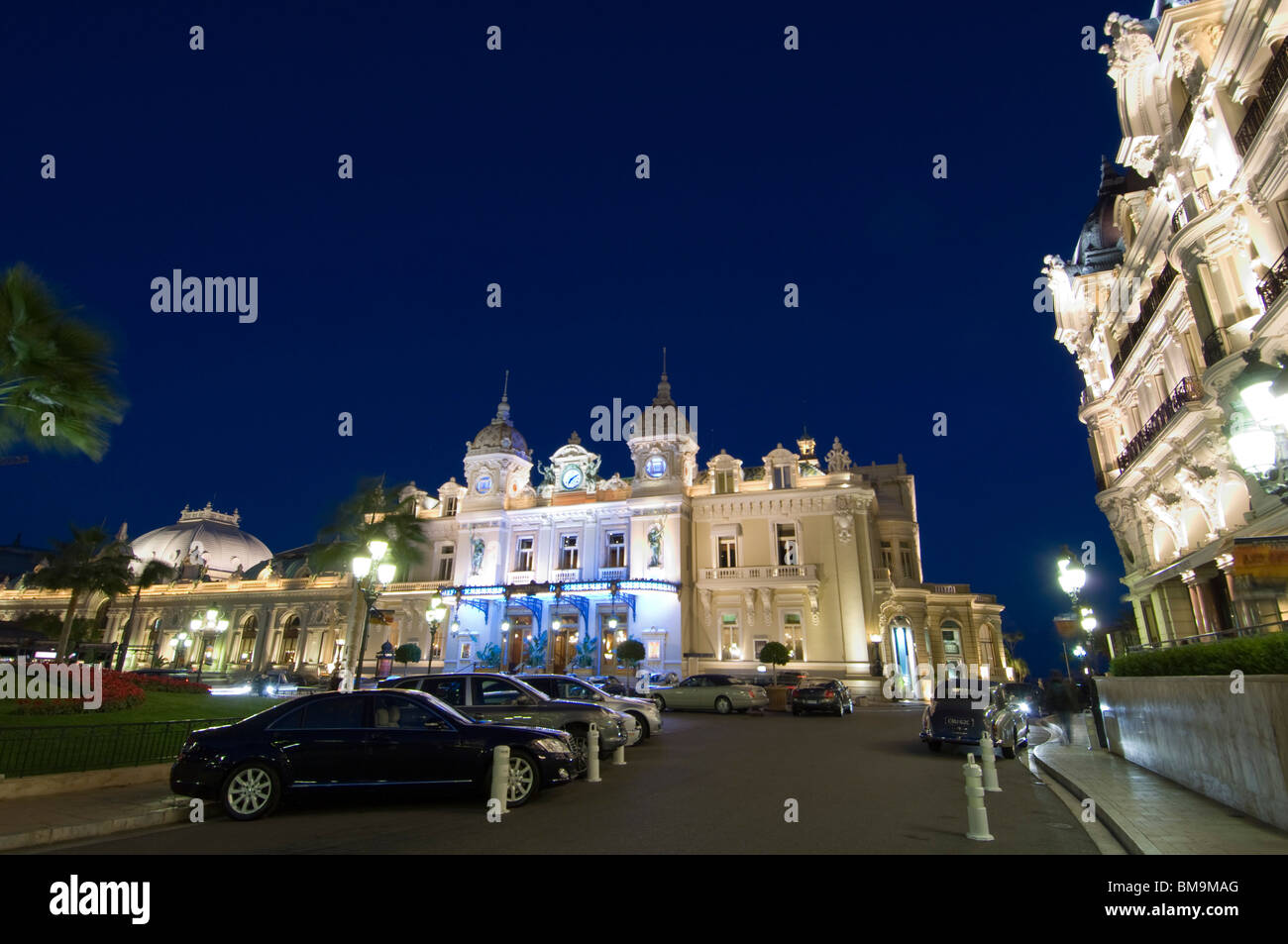 Principaute de Monaco, Place du Casino at dusk. Stock Photo