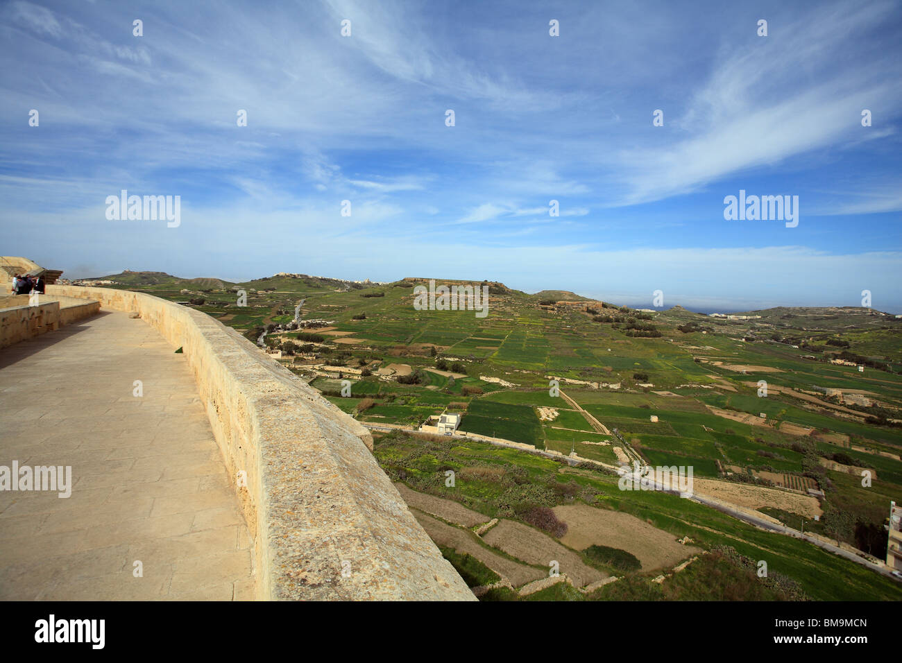Mdina & Rabat, Malta. A view from city the walls with fields, small hamlets and hills spread out below. Stock Photo