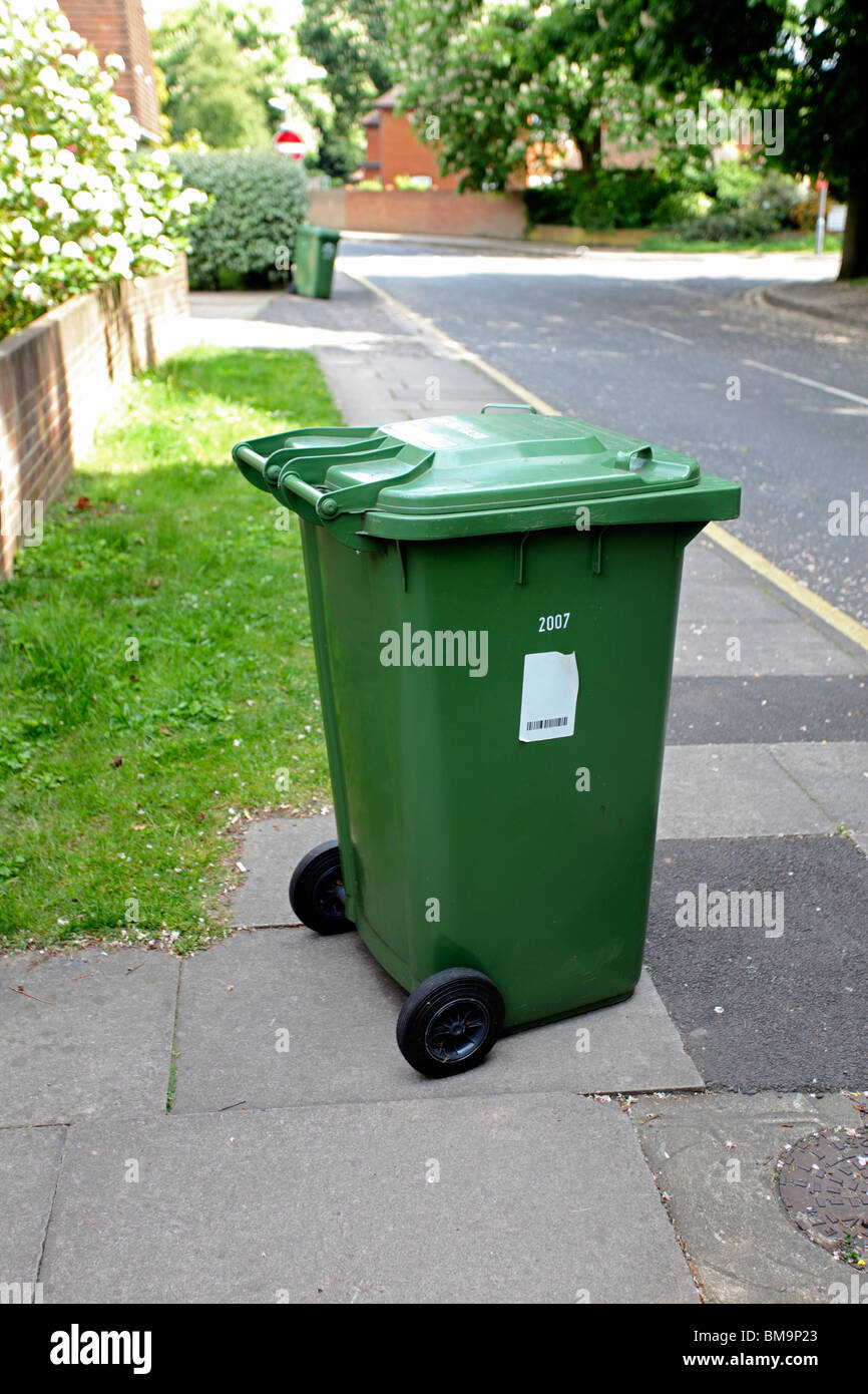 Recycle waste wheely bin sin a street waiting for collection Stock Photo