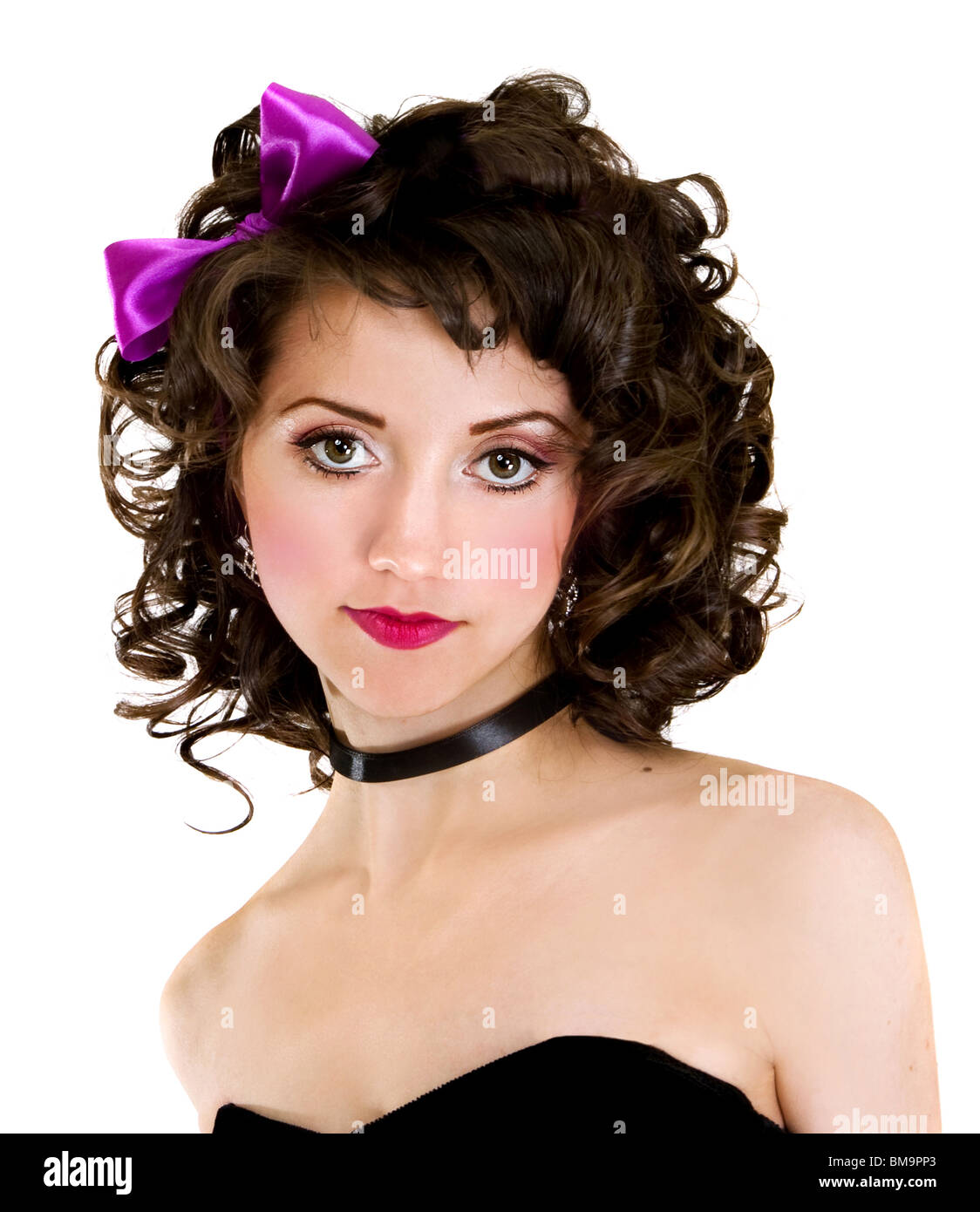 portrait of beautiful girl with bow on white background Stock Photo - Alamy