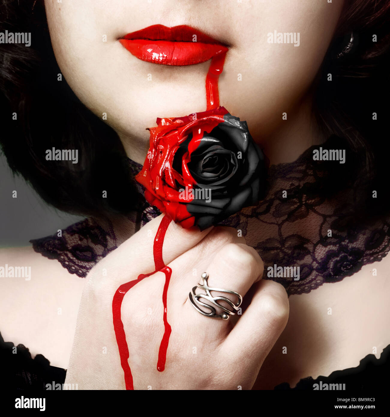 portrait of beautiful gothic girl with black rose Stock Photo - Alamy