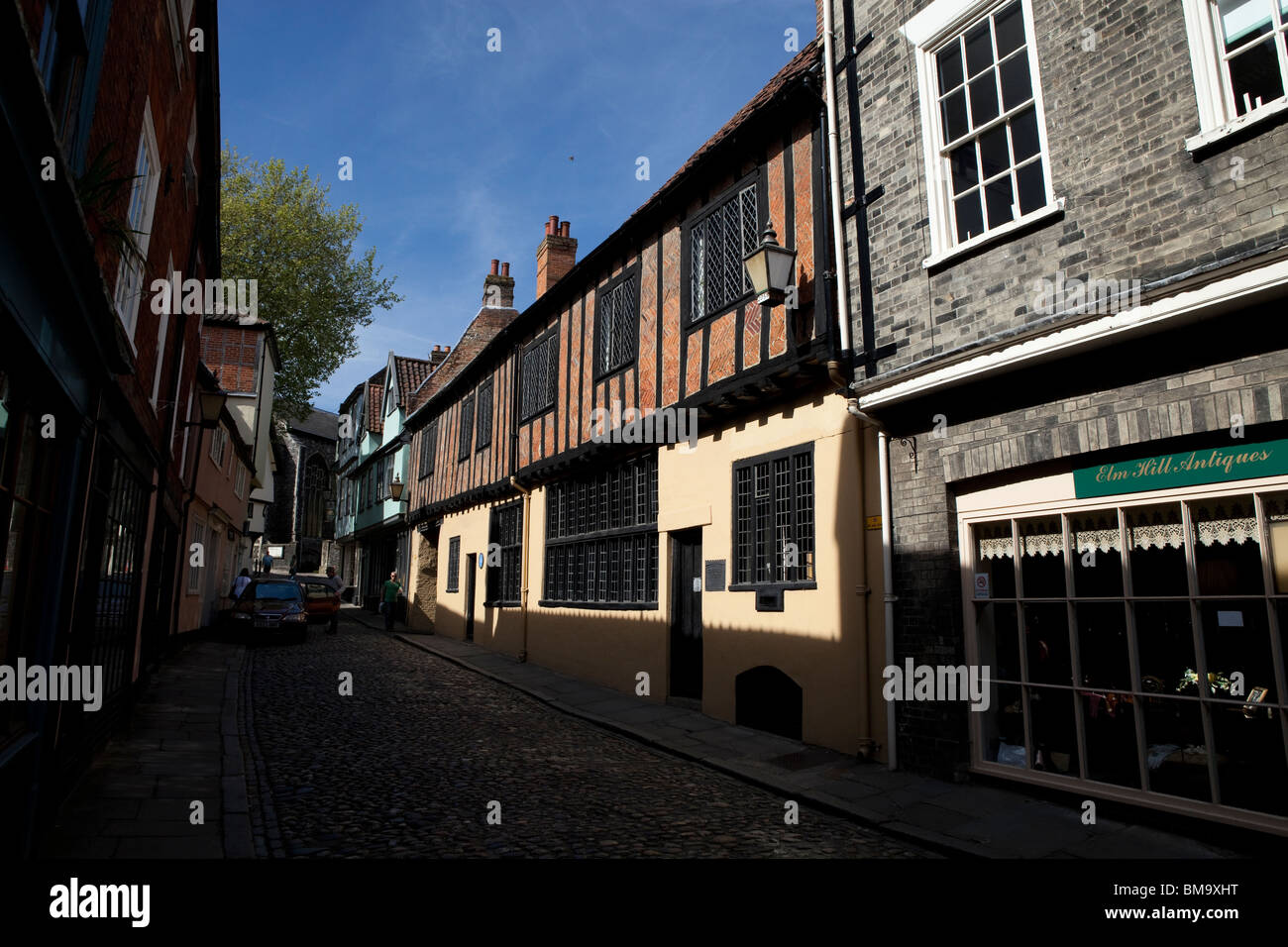 Historic Elm Hill in Norwich city centre, Norfolk, England Stock Photo