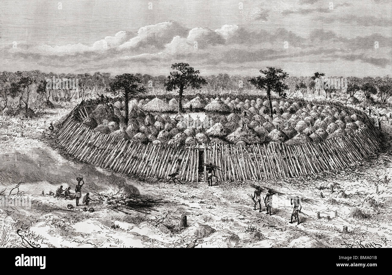 A Congolese village in the mid 19th century. Stock Photo