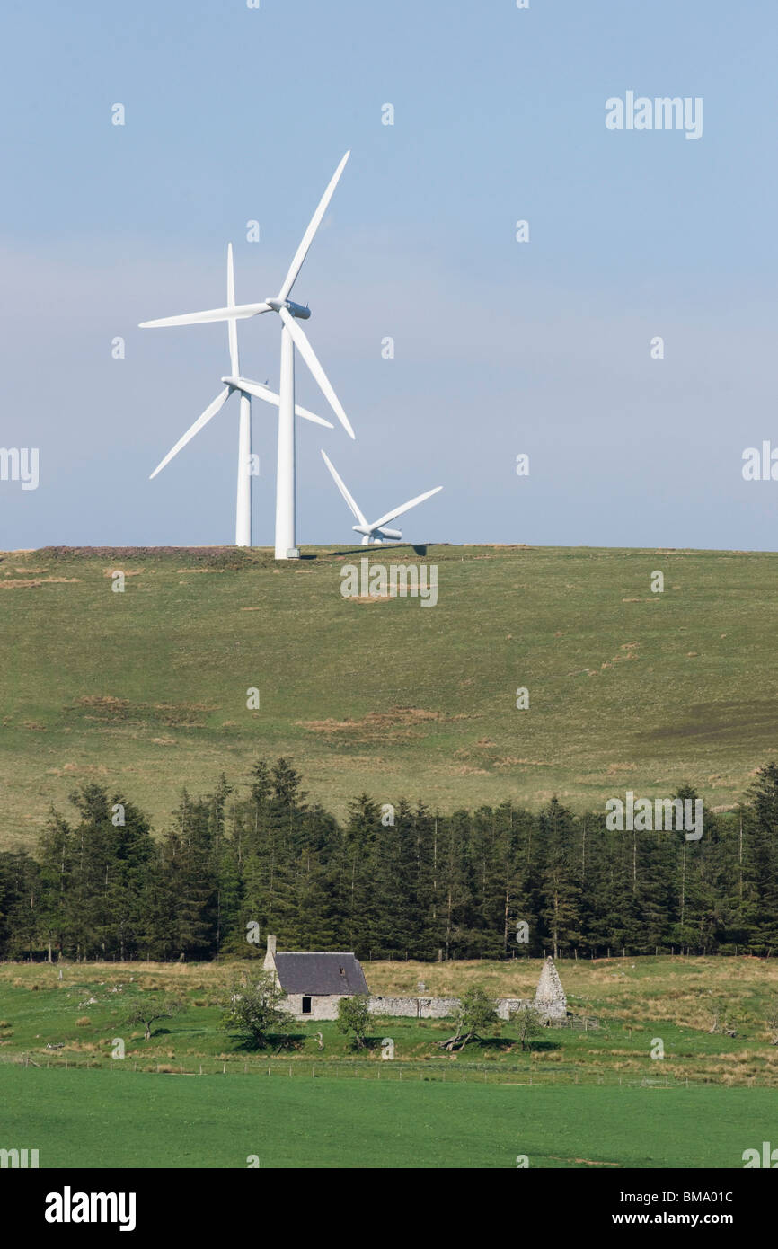 Turbine power generation from wind - windfarm on the southern edge of the Lammermuir Hills near Duns, Scottish Borders UK Stock Photo