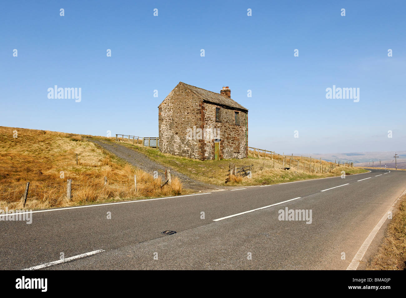 A section of the A686 road running east from Penrith in Cumbria. Stock Photo