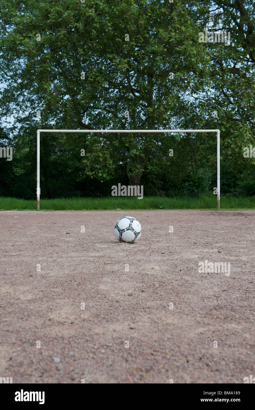 Football and goal ready for a penalty Stock Photo