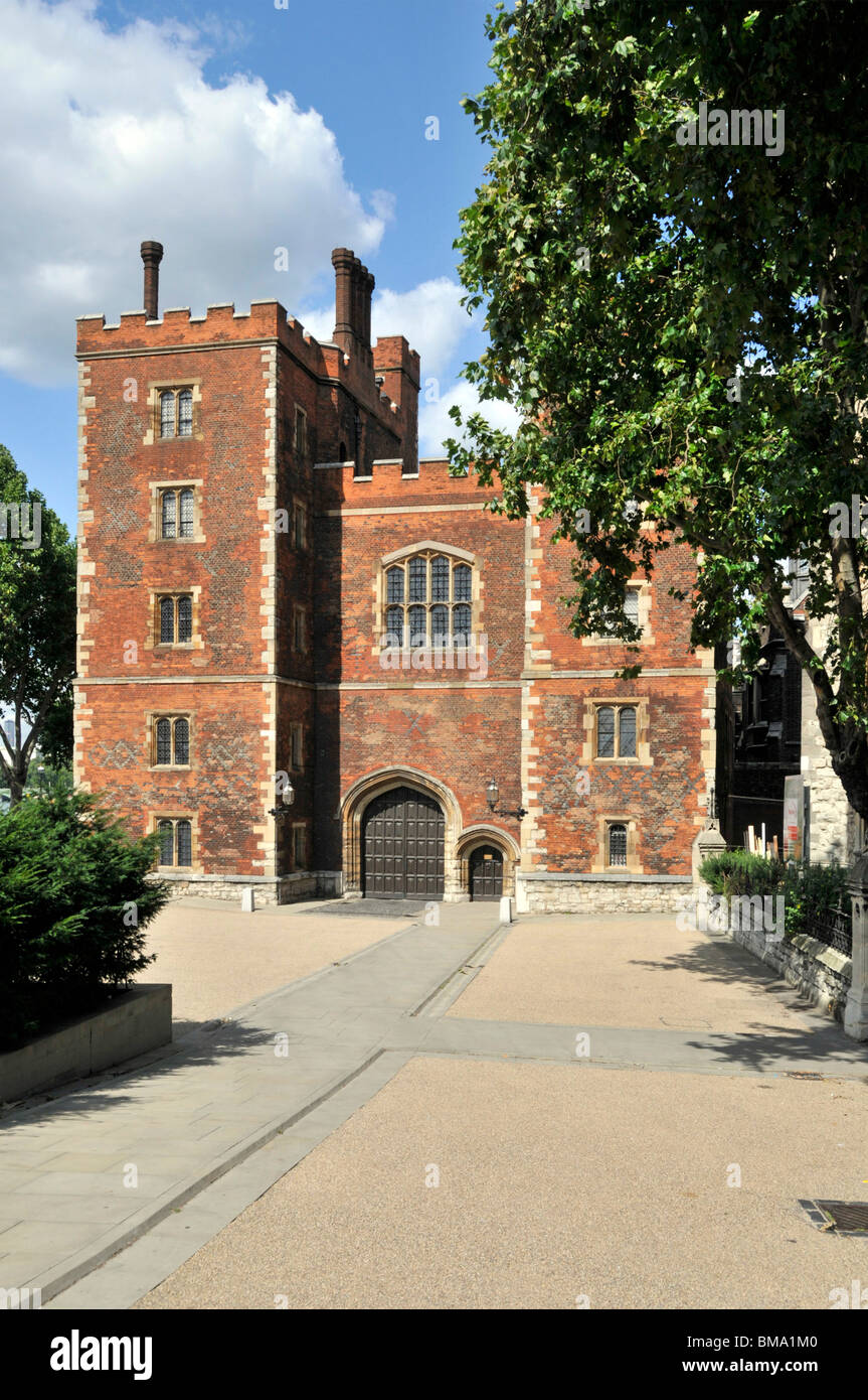 Historical Lambeth Palace brick tudor gatehouse building & façade