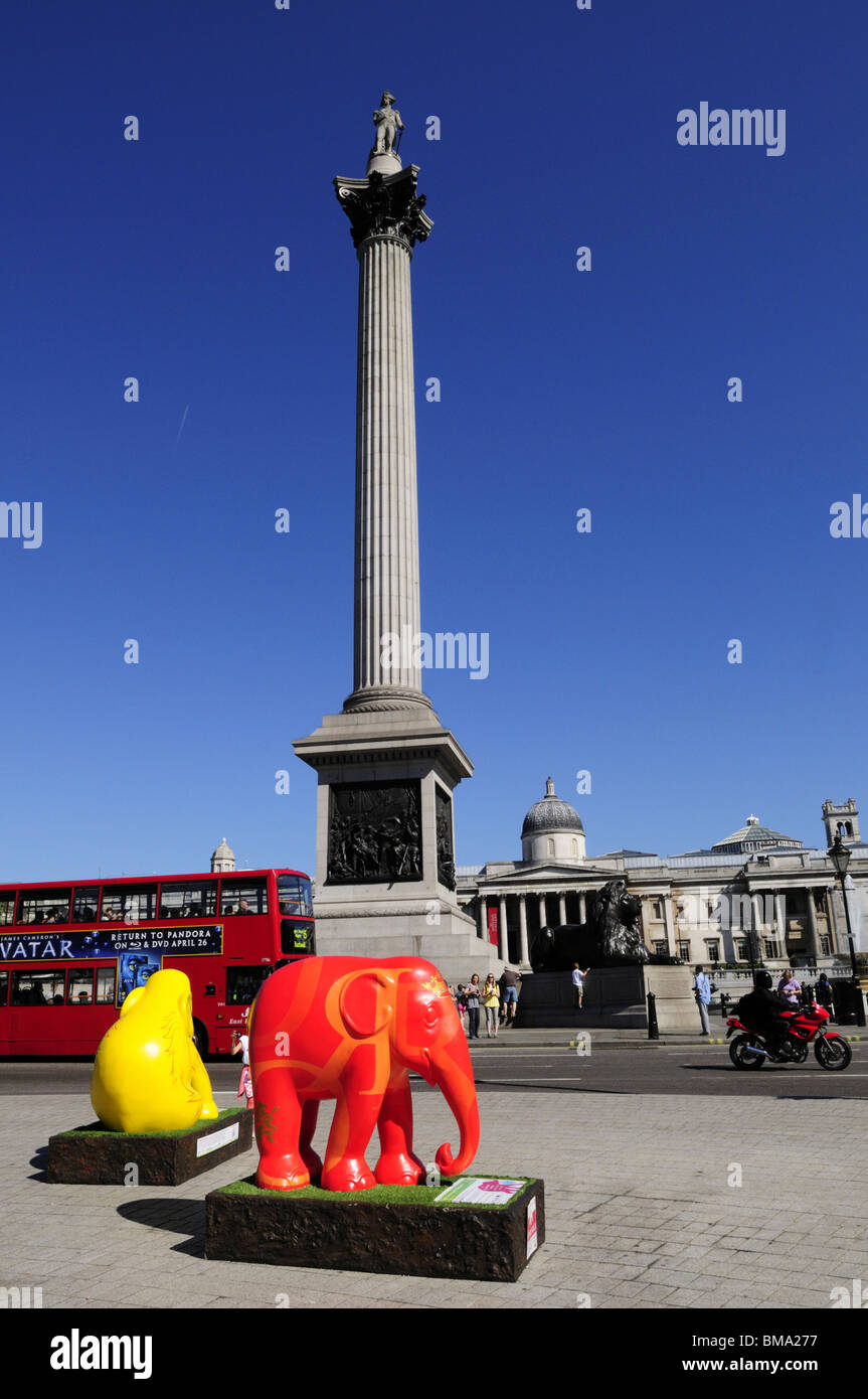 Elephant Parade London 2010 sculptures at Trafalgar Square, London, England, UK Stock Photo