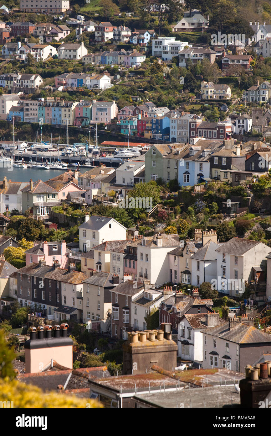 UK, England, Devon, Dartmouth, elevated view of town and River Dart across to Kingswear Stock Photo