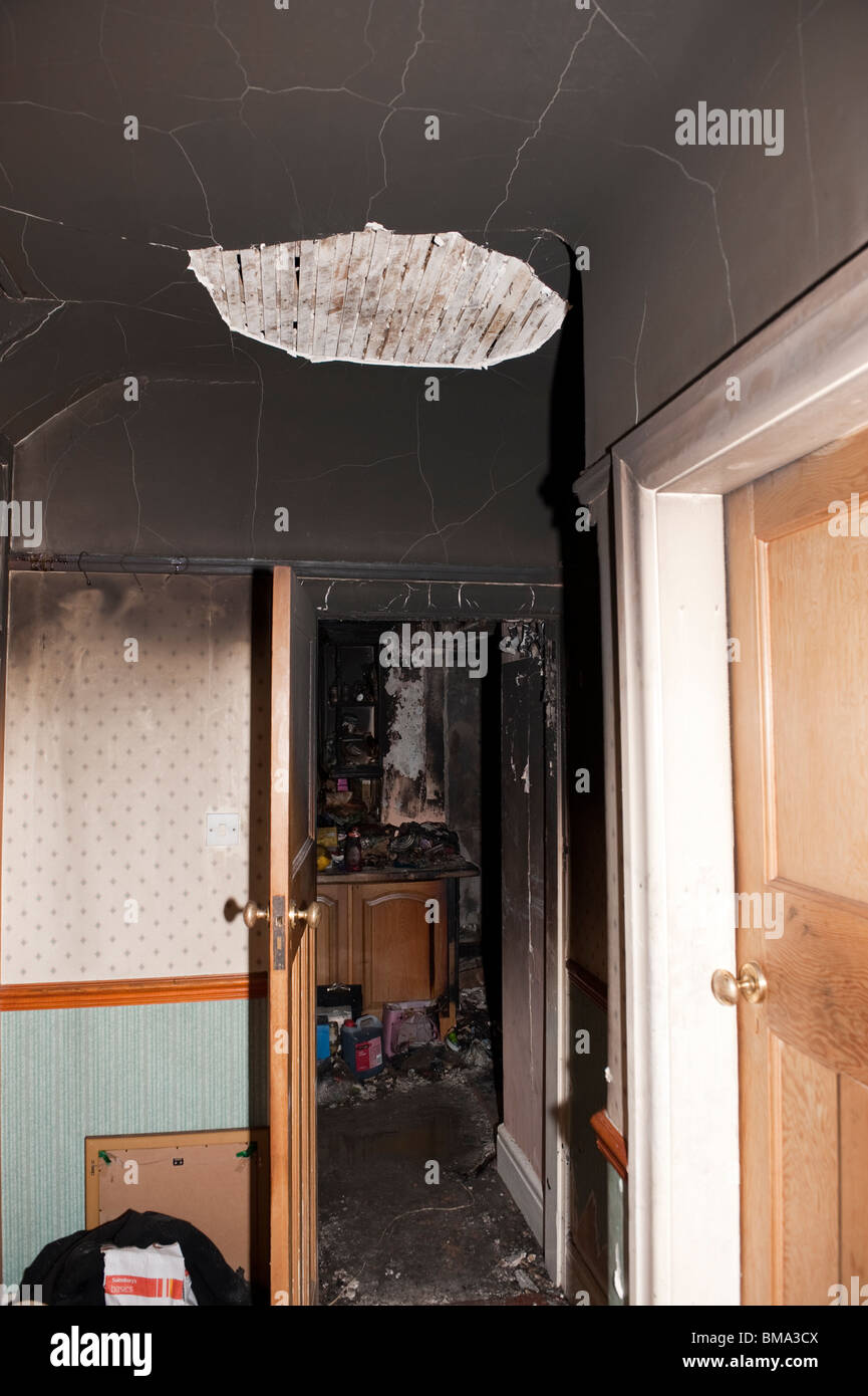 Kitchen fire severe in house Stock Photo - Alamy