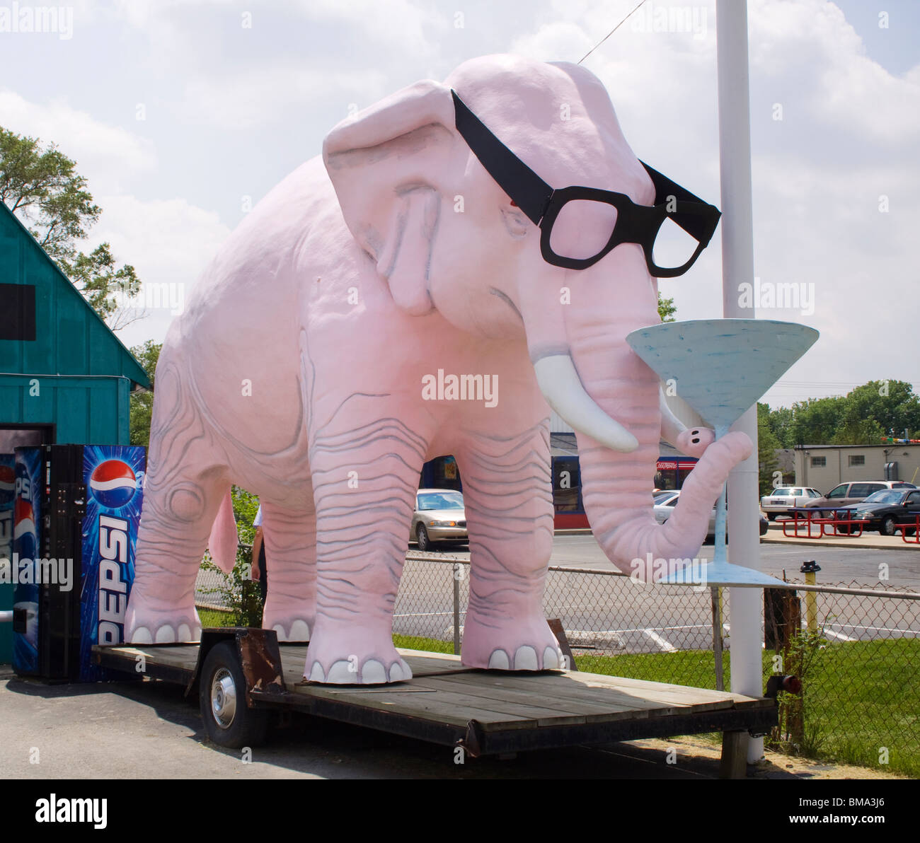 Pink Elephant drinking a martini in Fortville Indiana Stock Photo Alamy