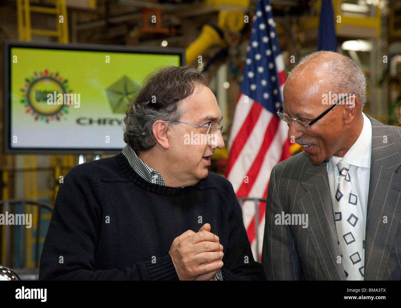 Chrysler CEO Sergio Marchionne and Detroit Mayor Dave Bing Stock Photo
