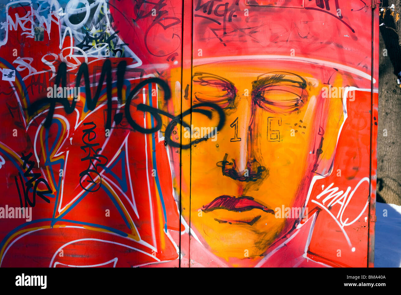 Graffiti of a face on a hut in the Boris Gardens in Sofia Bulgaria Stock Photo