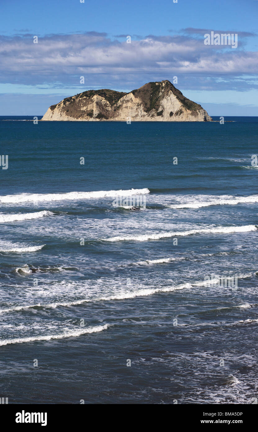 Whangaokeno Island off the East Cape of New Zealand's North Island Stock Photo