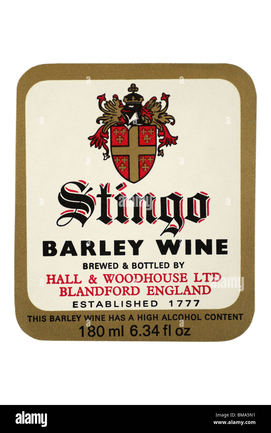 Hall & Woodhouse Stingo Barley Wine Ale bottle label - date unknown. Stock Photo