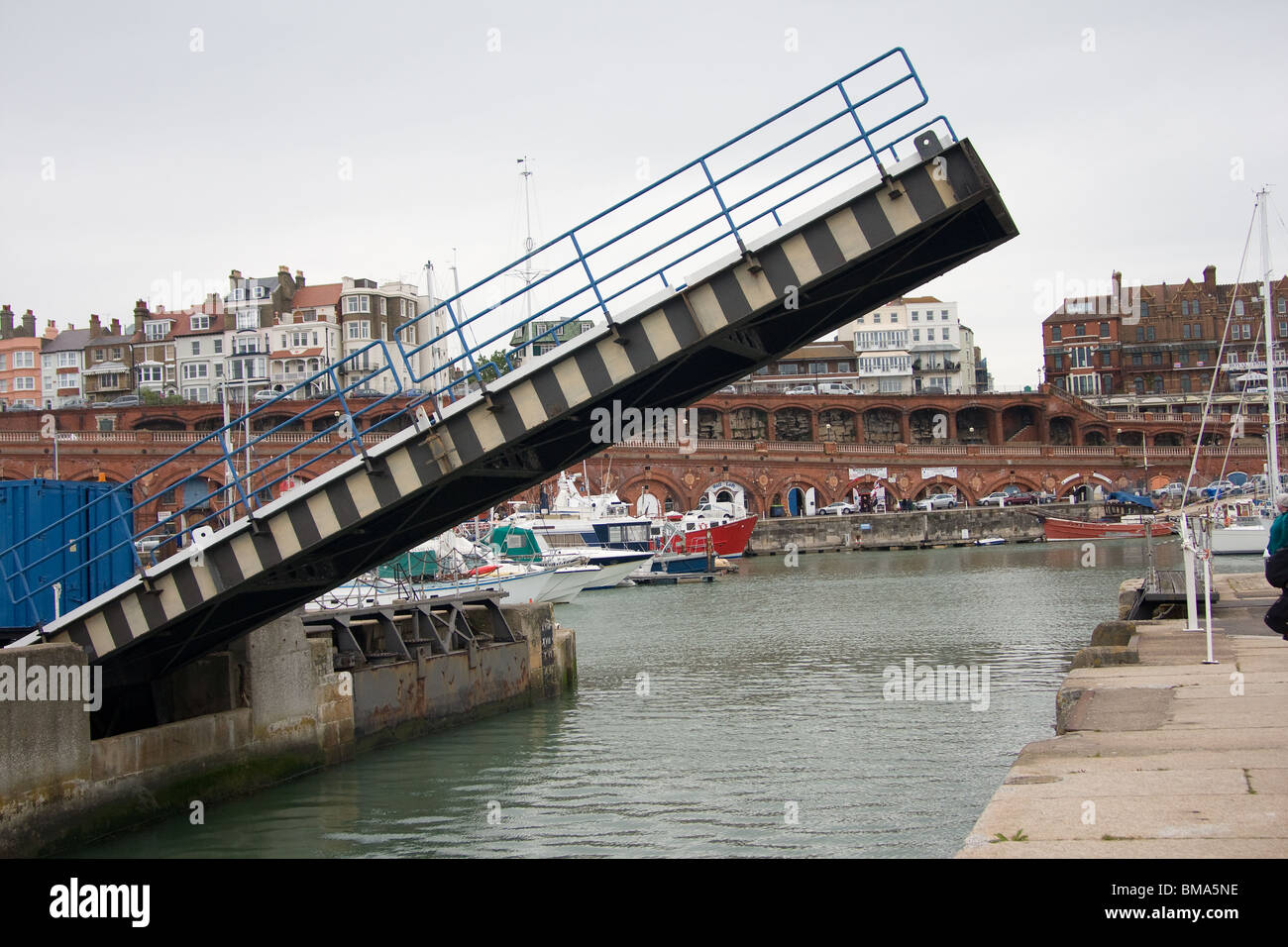 raised bascule lifting bridge ramsgate harbour Stock Photo