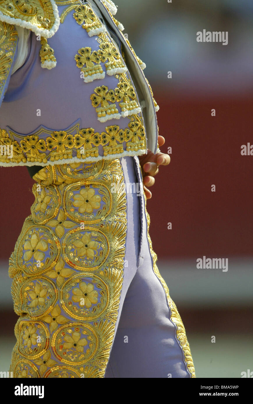 Detail of the suit of a torero during a bullfight Stock Photo